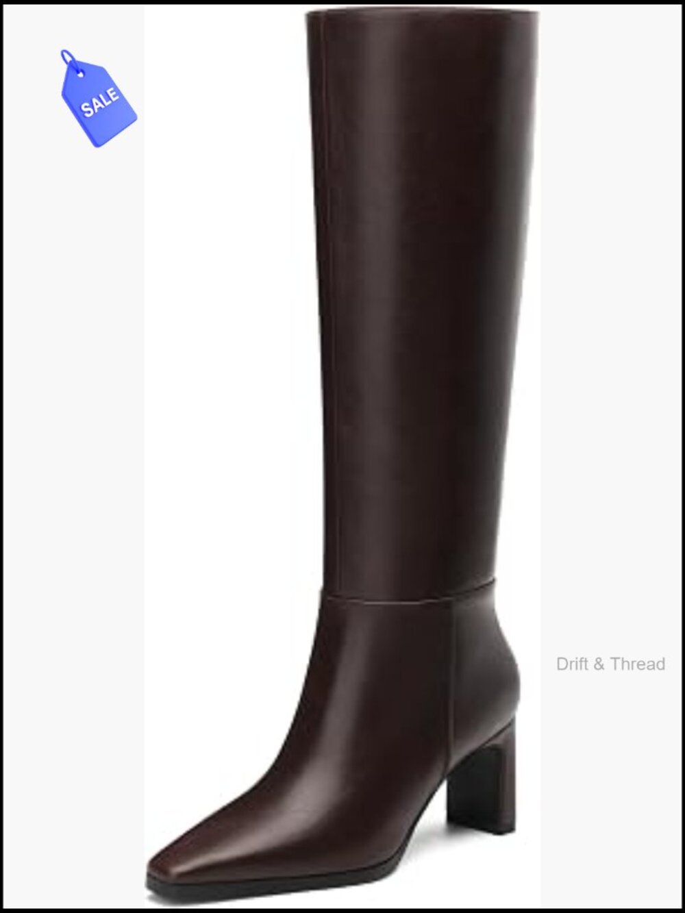 Knee High Chunky Heel Square Toe Side Zipper Boots Women's Fall Winter 2.5"